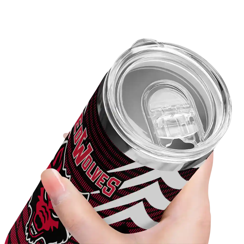 personalized-arkansas-state-red-wolves-chevron-stripes-scarlet-skinny-tumbler-high-quality.webp