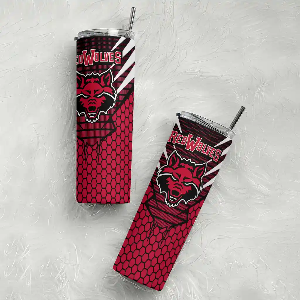 personalized-arkansas-state-red-wolves-chevron-stripes-scarlet-skinny-tumbler-top-rated.webp