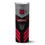 personalized-arkansas-state-red-wolves-hexagon-honeycomb-scarlet-black-skinny-tumbler-best-selling.webp