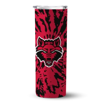 Personalized Arkansas State Red Wolves Metallic Grid Scarlet Skinny Tumbler