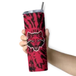 personalized-arkansas-state-red-wolves-metallic-grid-scarlet-skinny-tumbler-best-selling.webp