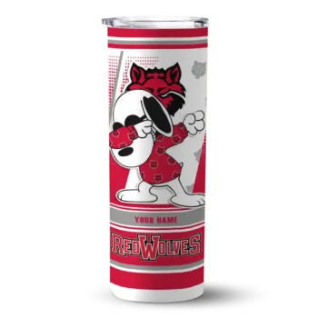 Personalized Arkansas State Red Wolves Snoopy Dog Scarlet White Skinny Tumbler