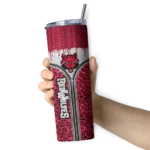 personalized-arkansas-state-red-wolves-sparkle-drip-scarlet-skinny-tumbler-best-selling.webp