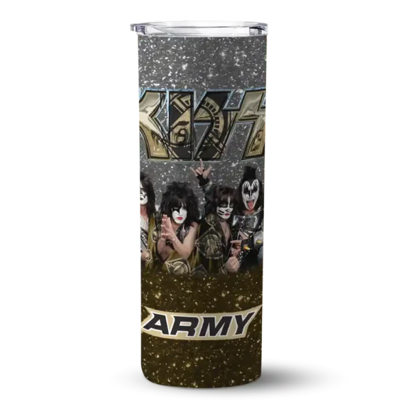 personalized army black knights kiss band black skinny tumbler best selling