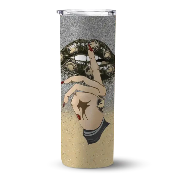 personalized army black knights sparkle lips gold skinny tumbler best selling 1