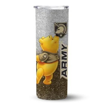 Personalized Army Black Knights Winnie the Pooh Gold Gray Skinny Tumbler