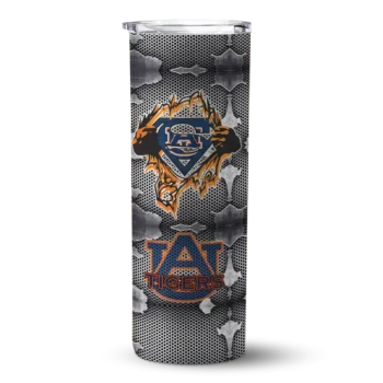 Personalized Auburn Tigers Chevron V Navy Blue Gray Skinny Tumbler