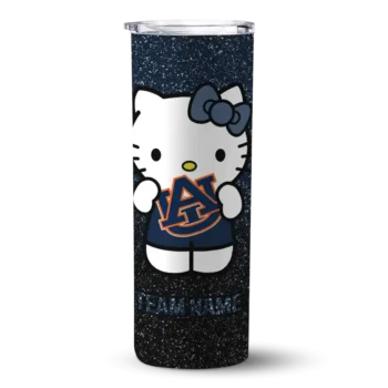 Personalized Auburn Tigers Hello Kitty Navy Blue Black Skinny Tumbler