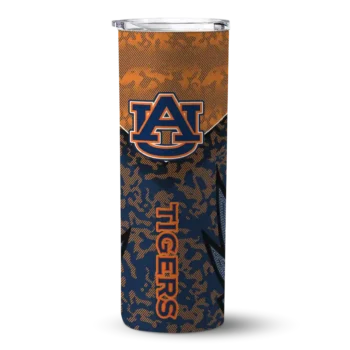 Personalized Auburn Tigers Spiral Burst Print Navy Blue Skinny Tumbler