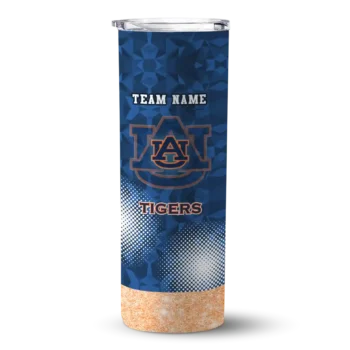 Personalized Auburn Tigers Starburst Tiles Navy Blue Skinny Tumbler