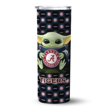 Personalized Auburn Tigers Yoda Cozy Navy Blue Black Skinny Tumbler