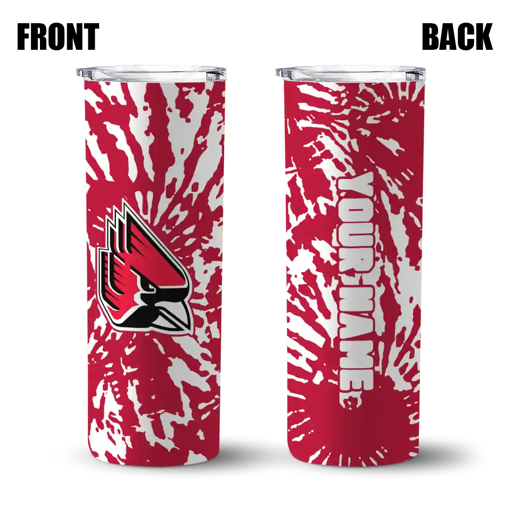 personalized-ball-state-cardinals-metallic-grid-red-skinny-tumbler-fashion-forward.webp