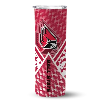 Personalized Ball State Cardinals Monogram Burst Red White Skinny Tumbler