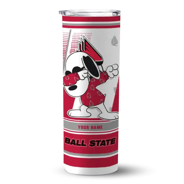personalized ball state cardinals snoopy dog red white skinny tumbler best selling