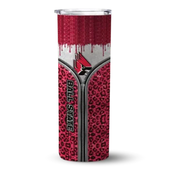 Personalized Ball State Cardinals Sparkle Drip Red Skinny Tumbler