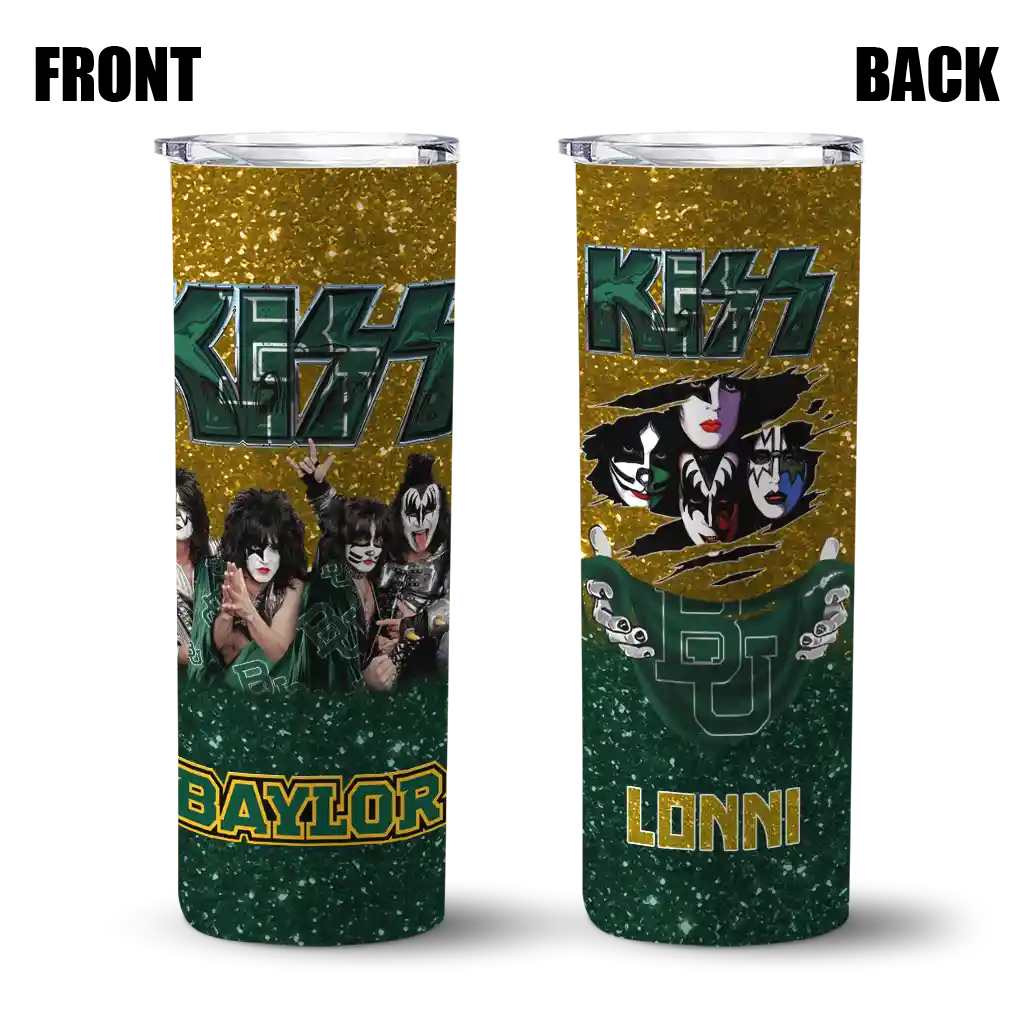 personalized-baylor-bears-kiss-band-gold-skinny-tumbler-fashion-forward.webp