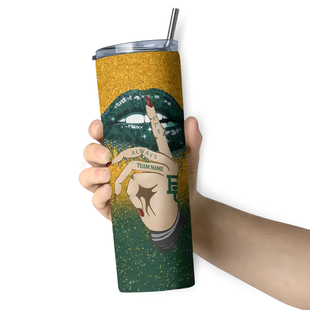 personalized-baylor-bears-sparkle-lips-green-skinny-tumbler-premium-grade.webp