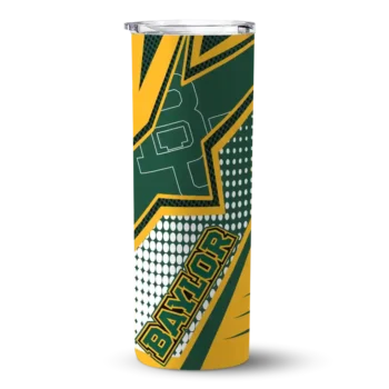 Personalized Baylor Bears Web Stripes Green White Skinny Tumbler