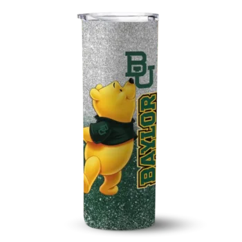 Personalized Baylor Bears Winnie the Pooh Green Gray Skinny Tumbler