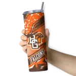 personalized-bowling-green-falcons-helmet-clash-orange-skinny-tumbler-best-selling.webp