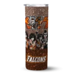 personalized-bowling-green-falcons-kiss-band-brown-skinny-tumbler-best-selling.webp