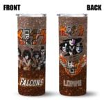 personalized bowling green falcons kiss band brown skinny tumbler best selling 1 1 2.webp