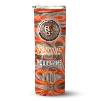 Personalized Bowling Green Falcons Patterned Waves Orange Skinny Tumbler