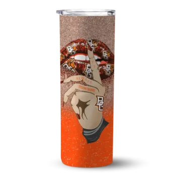 Personalized Bowling Green Falcons Sparkle Lips Orange Skinny Tumbler