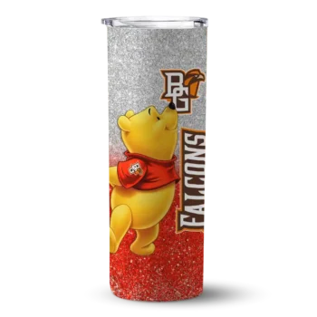 Personalized Bowling Green Falcons Winnie the Pooh Orange Gray Skinny Tumbler