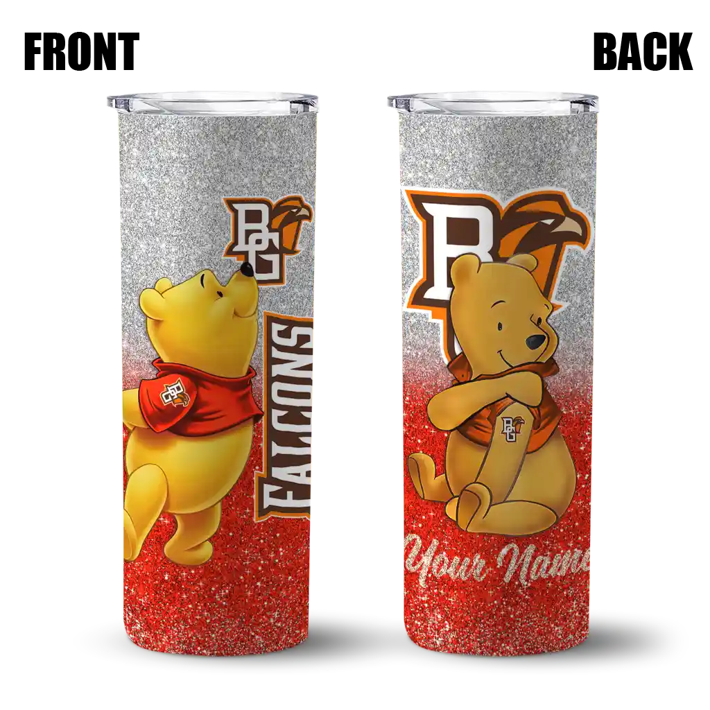 personalized-bowling-green-falcons-winnie-the-pooh-orange-gray-skinny-tumbler-fashion-forward.webp
