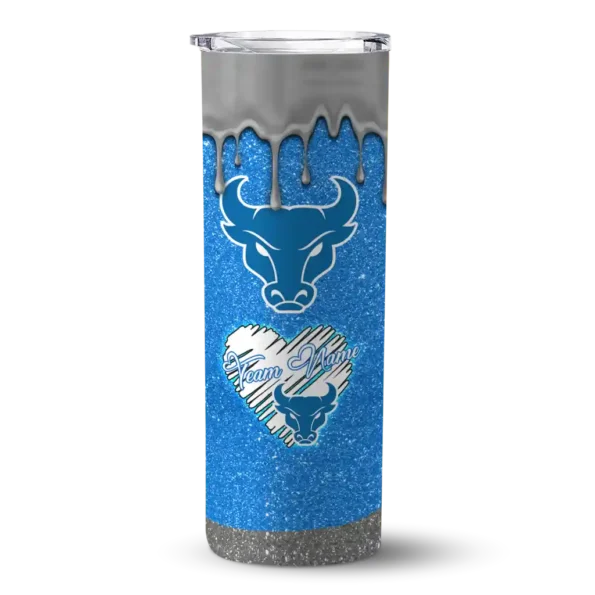 personalized buffalo bulls pixel fade royal blue skinny tumbler best selling