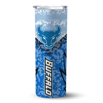 Personalized Buffalo Bulls Spiral Burst Print Royal Blue Skinny Tumbler