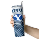 personalized-byu-cougars-chevron-stripes-blue-skinny-tumbler-best-selling.webp