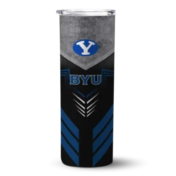 Personalized BYU Cougars Hexagon Honeycomb Blue Black Skinny Tumbler