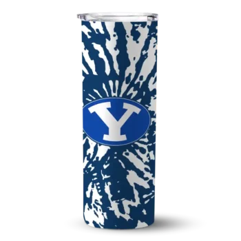 Personalized BYU Cougars Metallic Grid Blue Skinny Tumbler
