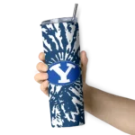 personalized-byu-cougars-metallic-grid-blue-skinny-tumbler-best-selling.webp