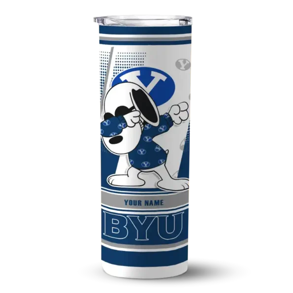 personalized byu cougars snoopy dog blue white skinny tumbler best selling