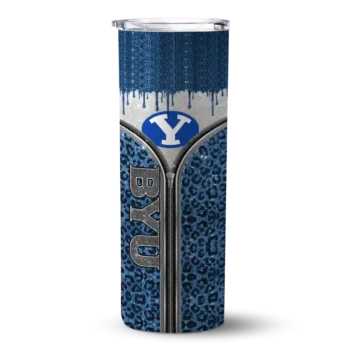 Personalized BYU Cougars Sparkle Drip Blue Skinny Tumbler