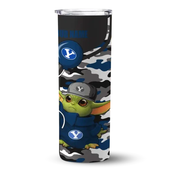 personalized byu cougars yoda camo blue black skinny tumbler best selling