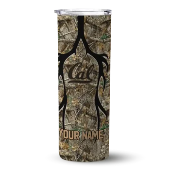 Personalized California Golden Bears Antler Flow Camo Skinny Tumbler