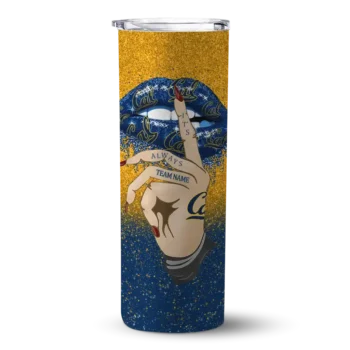 Personalized California Golden Bears Sparkle Lips Blue Skinny Tumbler