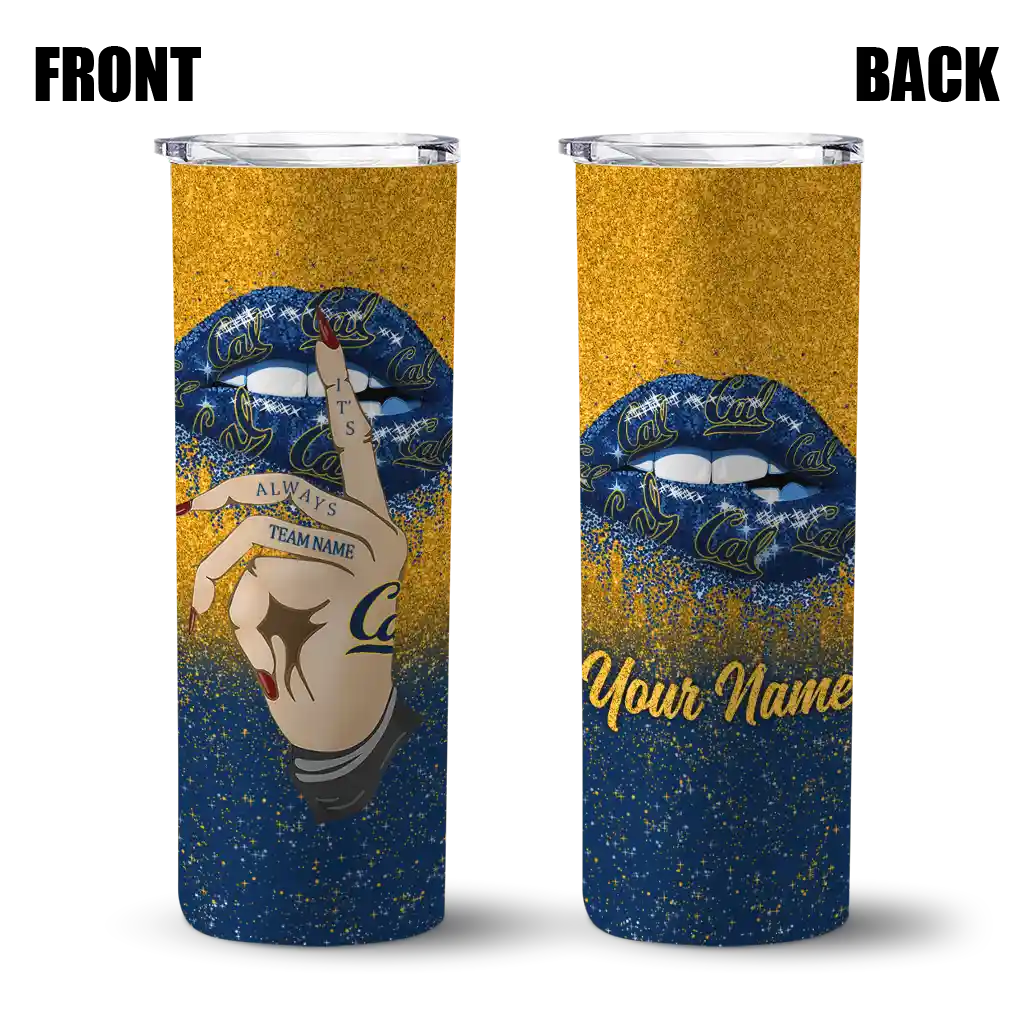 personalized-california-golden-bears-sparkle-lips-blue-skinny-tumbler-fashion-forward.webp