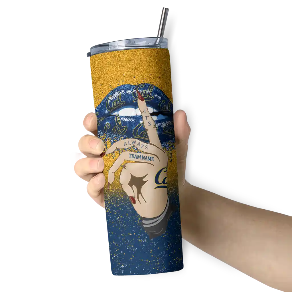 personalized-california-golden-bears-sparkle-lips-blue-skinny-tumbler-premium-grade.webp