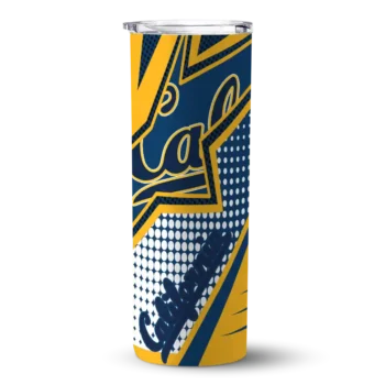 Personalized California Golden Bears Web Stripes Blue White Skinny Tumbler