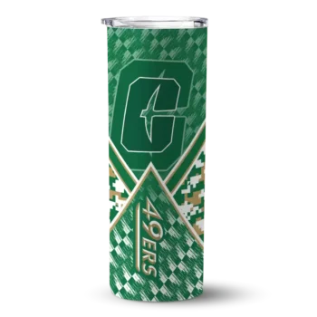 Personalized Charlotte 49ers Monogram Burst Green White Skinny Tumbler