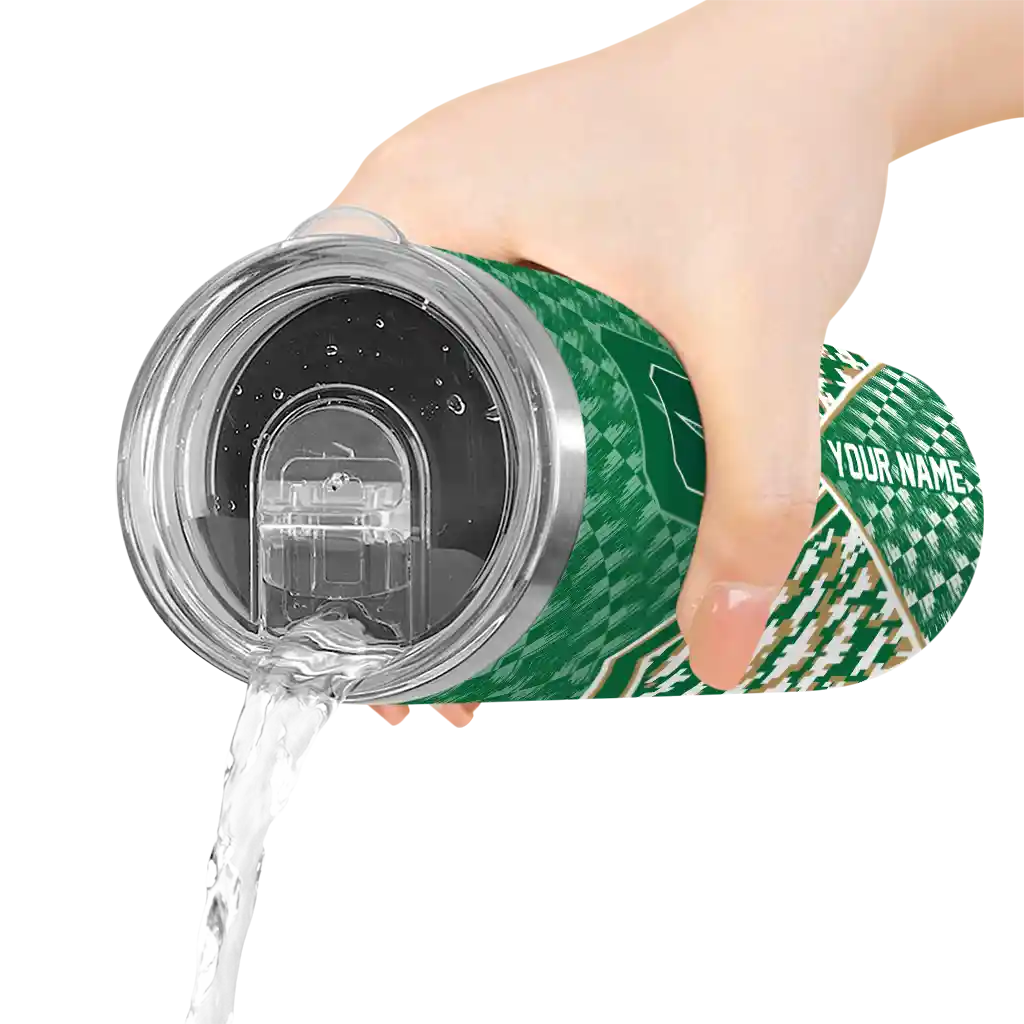 personalized-charlotte-49ers-monogram-burst-green-white-skinny-tumbler-latest-model-1.webp