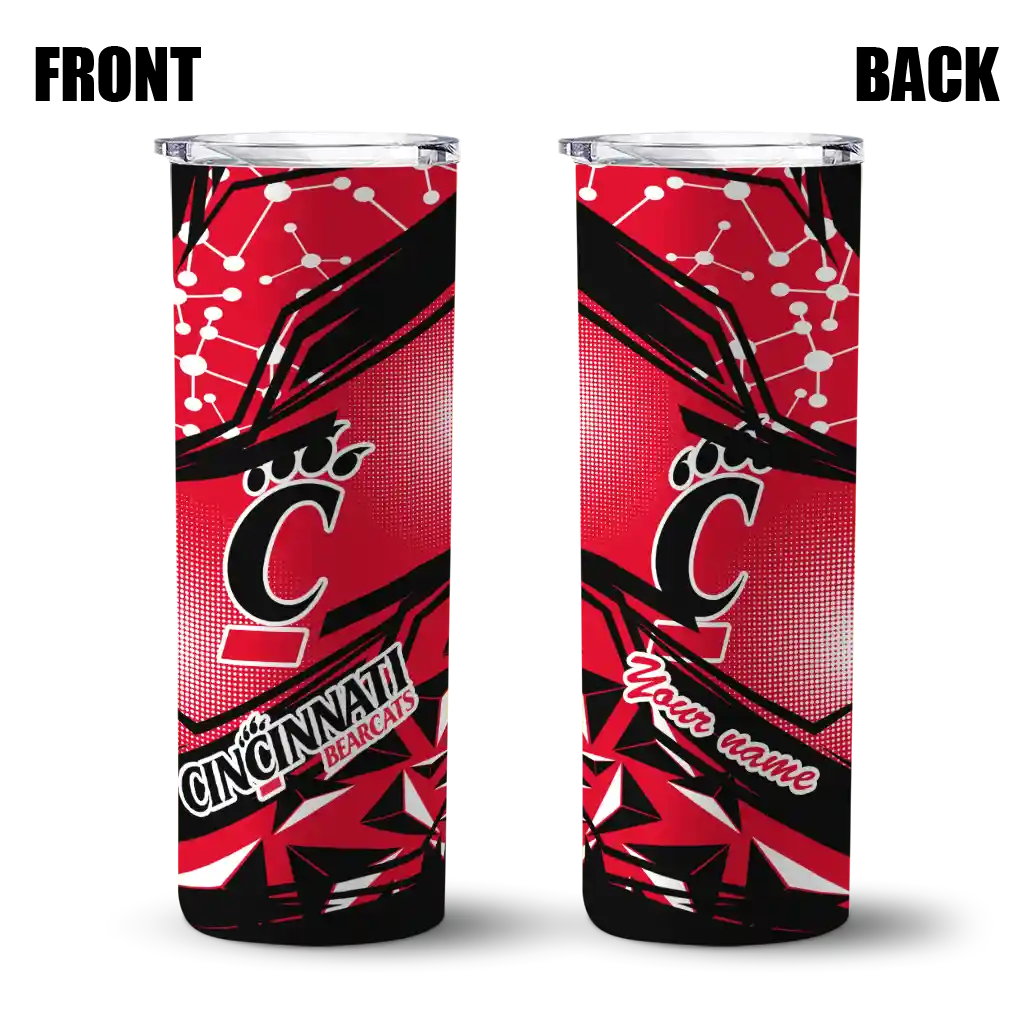 personalized-cincinnati-bearcats-helmet-clash-red-skinny-tumbler-fashion-forward.webp