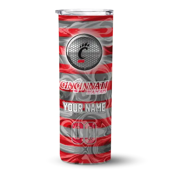 personalized cincinnati bearcats patterned waves red skinny tumbler best selling