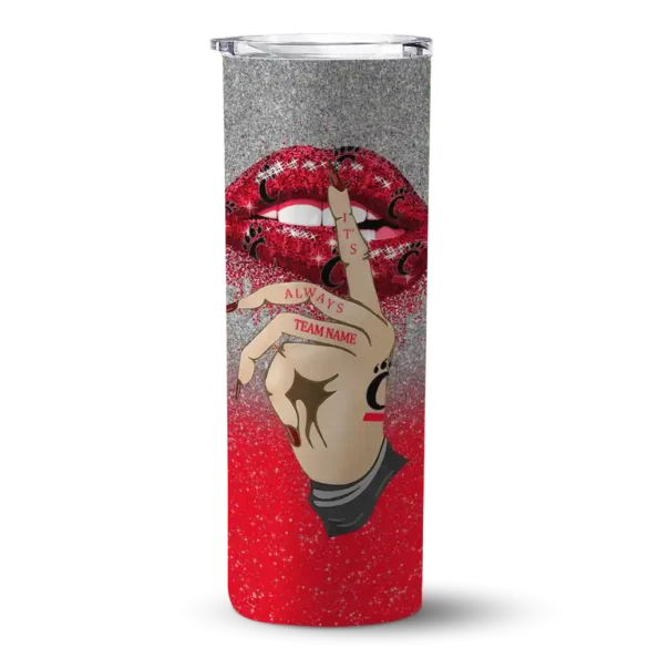 personalized cincinnati bearcats sparkle lips red skinny tumbler best selling