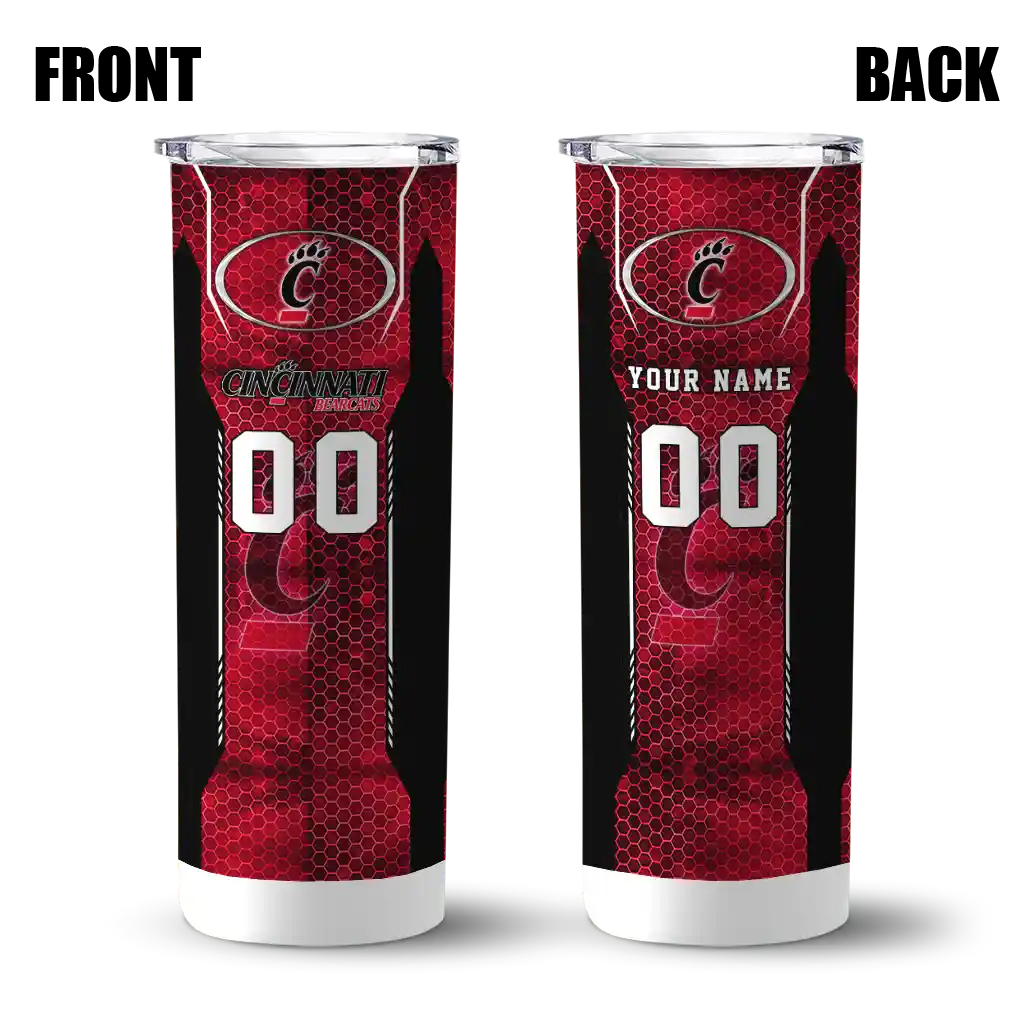 personalized-cincinnati-bearcats-stacked-diamond-red-skinny-tumbler-fashion-forward.webp